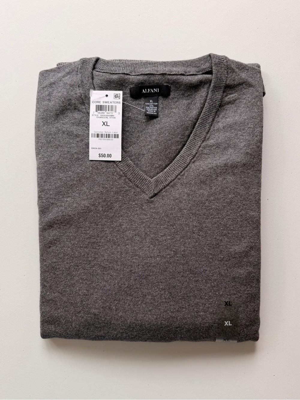 Alfani Men's V-Neck Sweater in Heather Gray